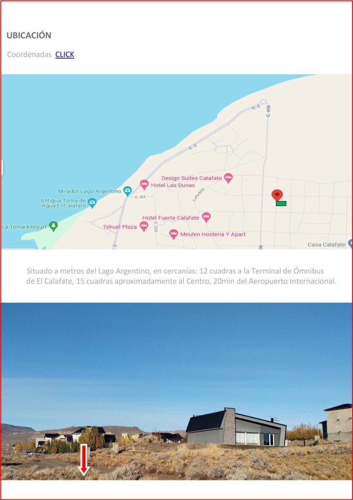 DUEÑO VENDE TERRENO FRENTE AL LAGO B° RESIDENCIAL - EL CALAFATE