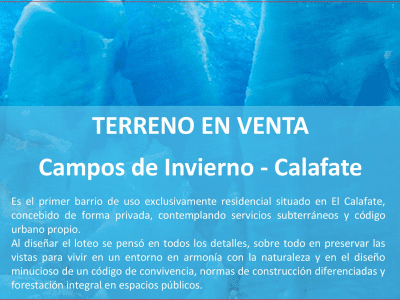 DUEÑO VENDE TERRENO FRENTE AL LAGO B° RESIDENCIAL - EL CALAFATE