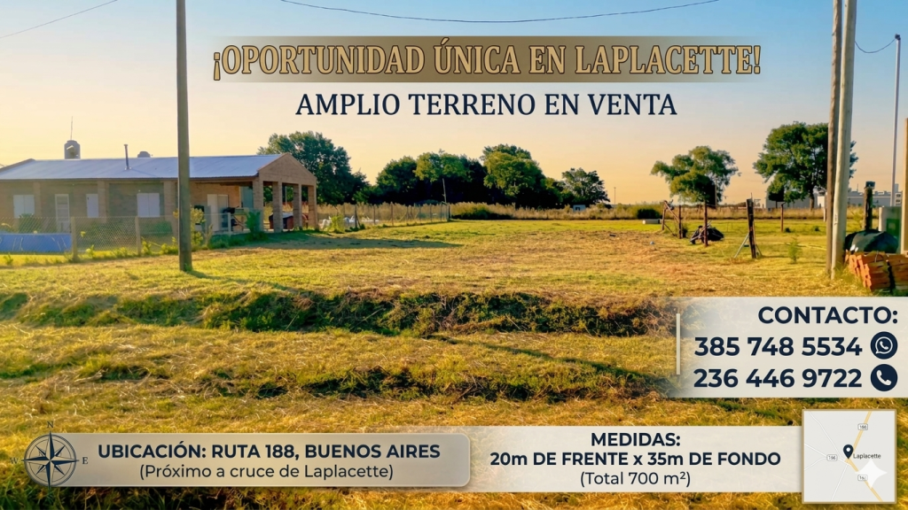 Amplio Terreno en Laplacette