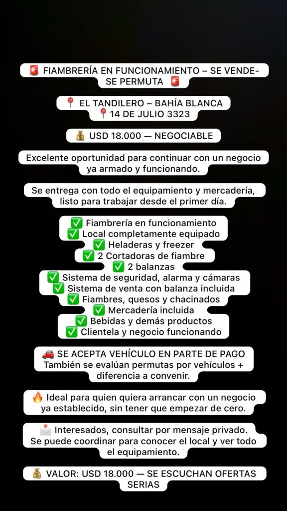 Fondo de comercio, Fiambreria, el Tandilero